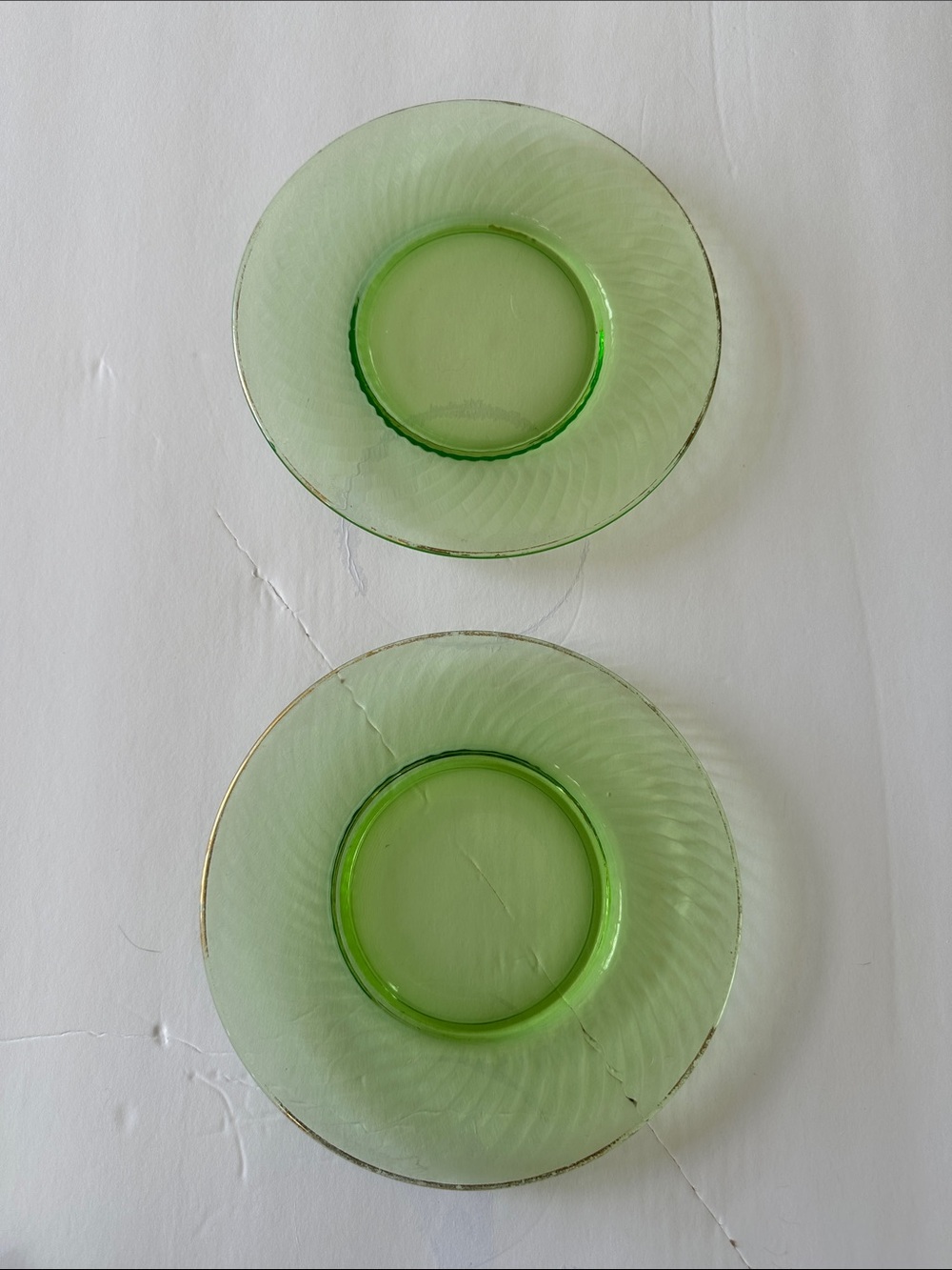 Green Glass Dessert Plates - Set of 2